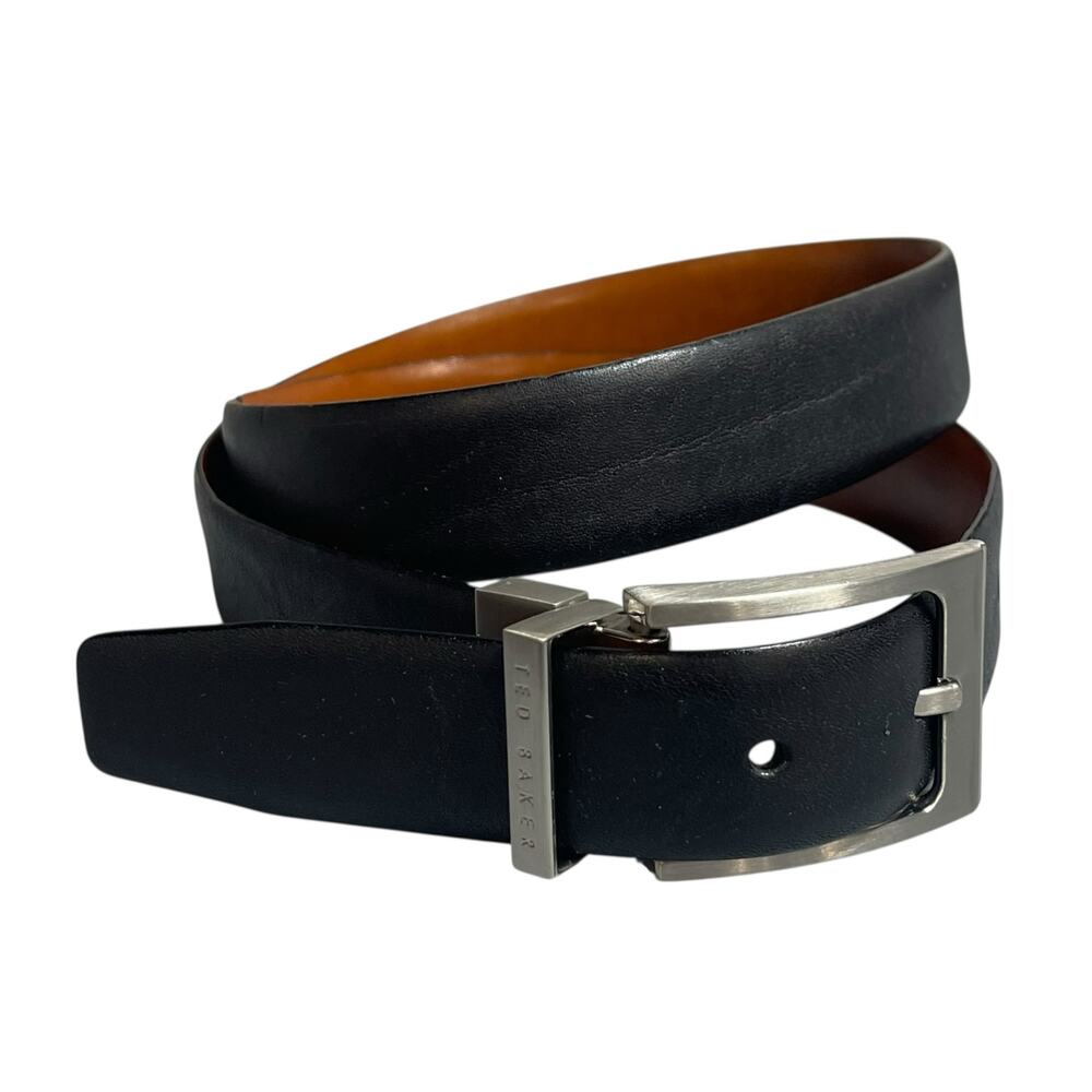 Ted Baker Men's Black Leather Adjustable Silver Accent Career Belts OS